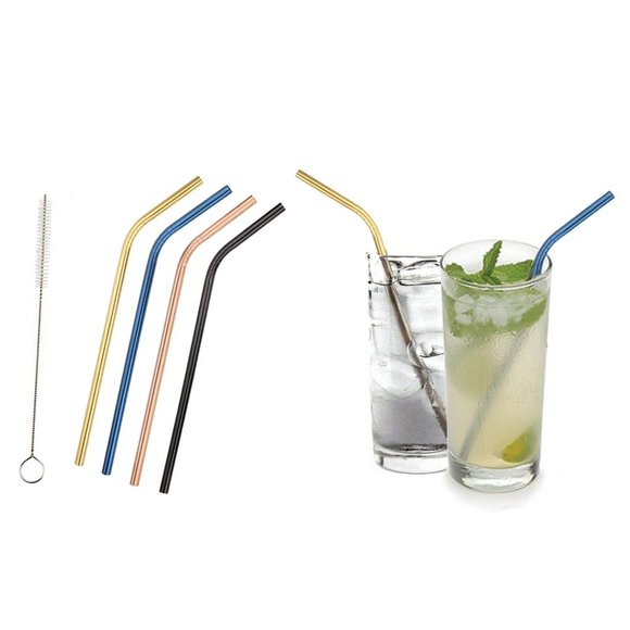 5-Pack:Colored Platinum Stainless Steel Straws With Brush Set - Picture 1 of 5